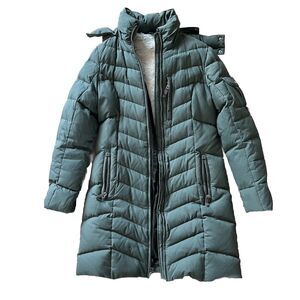 Eddie Bauer Women's Sun Valley Down Parka Puffer Jacket Fur Hood Long Green Smal